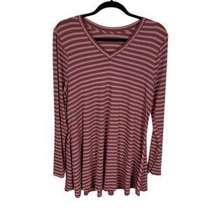 *2/$30* Lane Bryant Brown Striped V-Neck Long Sleeve Knit Tunic Top Size 14/16